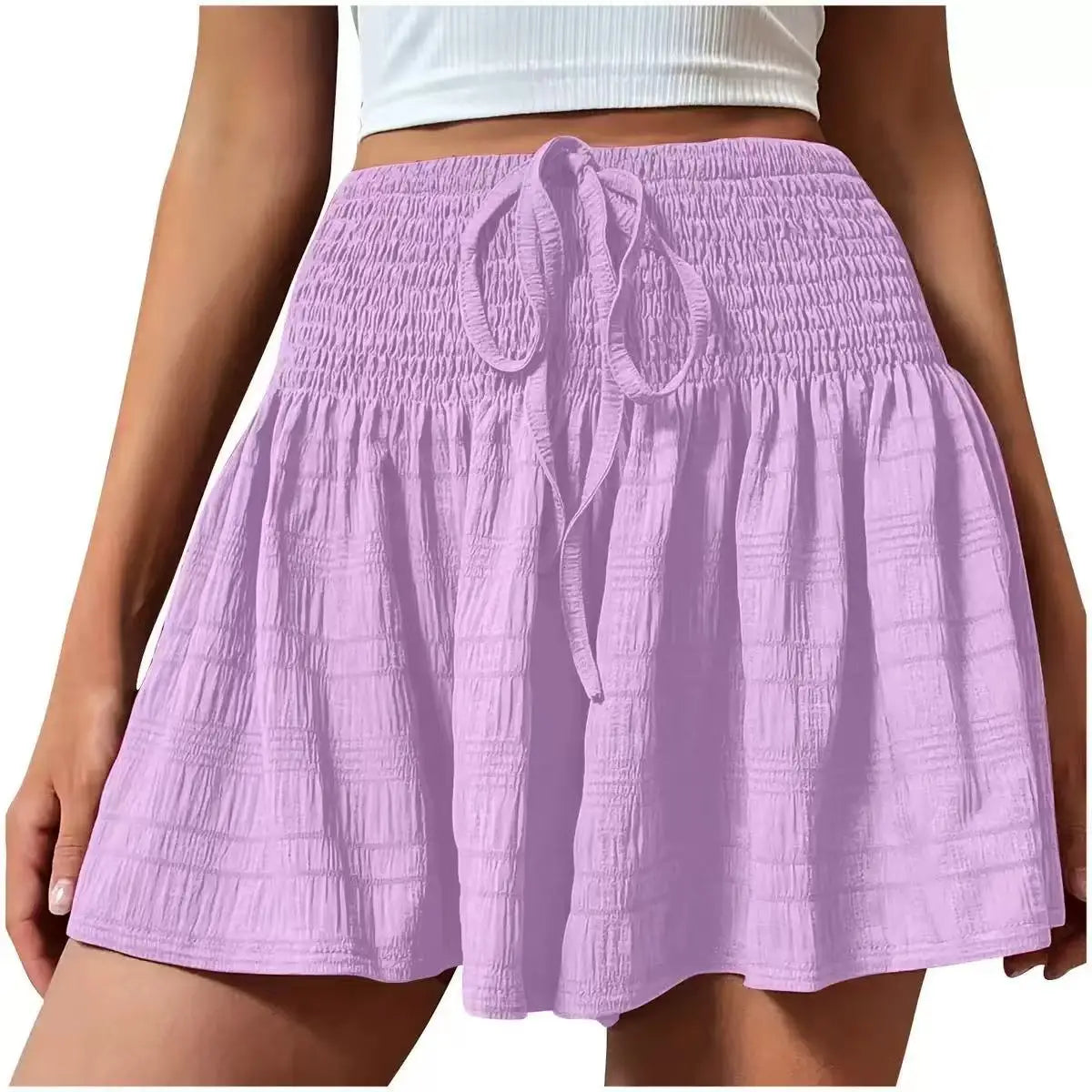 Ladies Fashionable Solid Color Drawstring Shorts Summer Style Casual High Waist Trousers