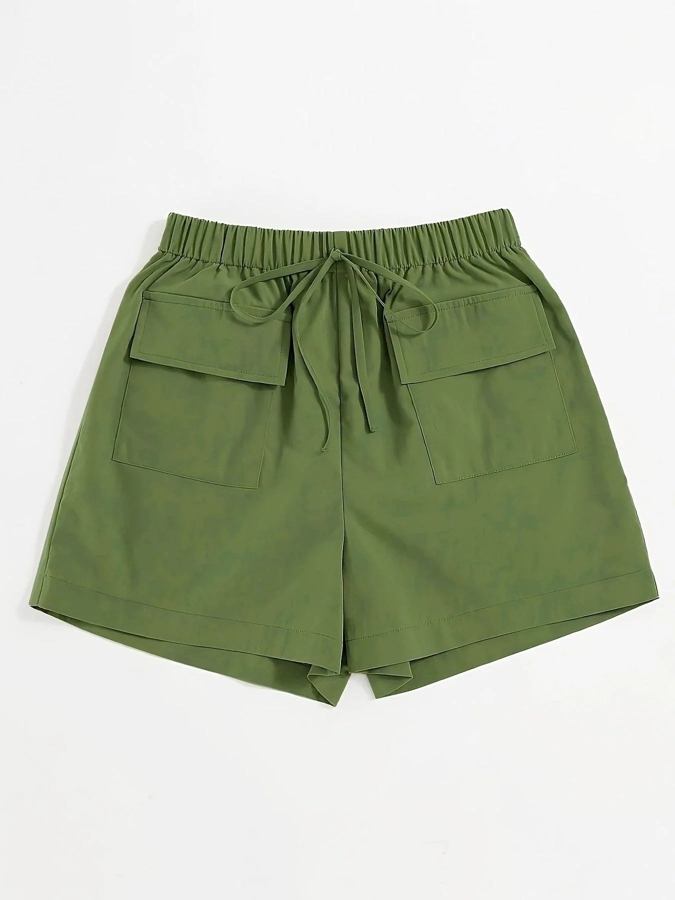 Olive drab Women's Oversized Woven Solid Color Casual Shorts Comfortable Loose Fit High Waist Knee-Length Summer Fashion Olive d