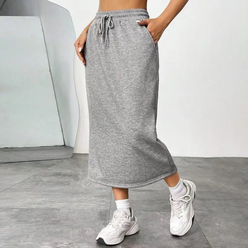 New Women's Soft Touch Silk like Midi Skirt High Waist Elastic Belt Fashionable Women's Skirt Elegant Women