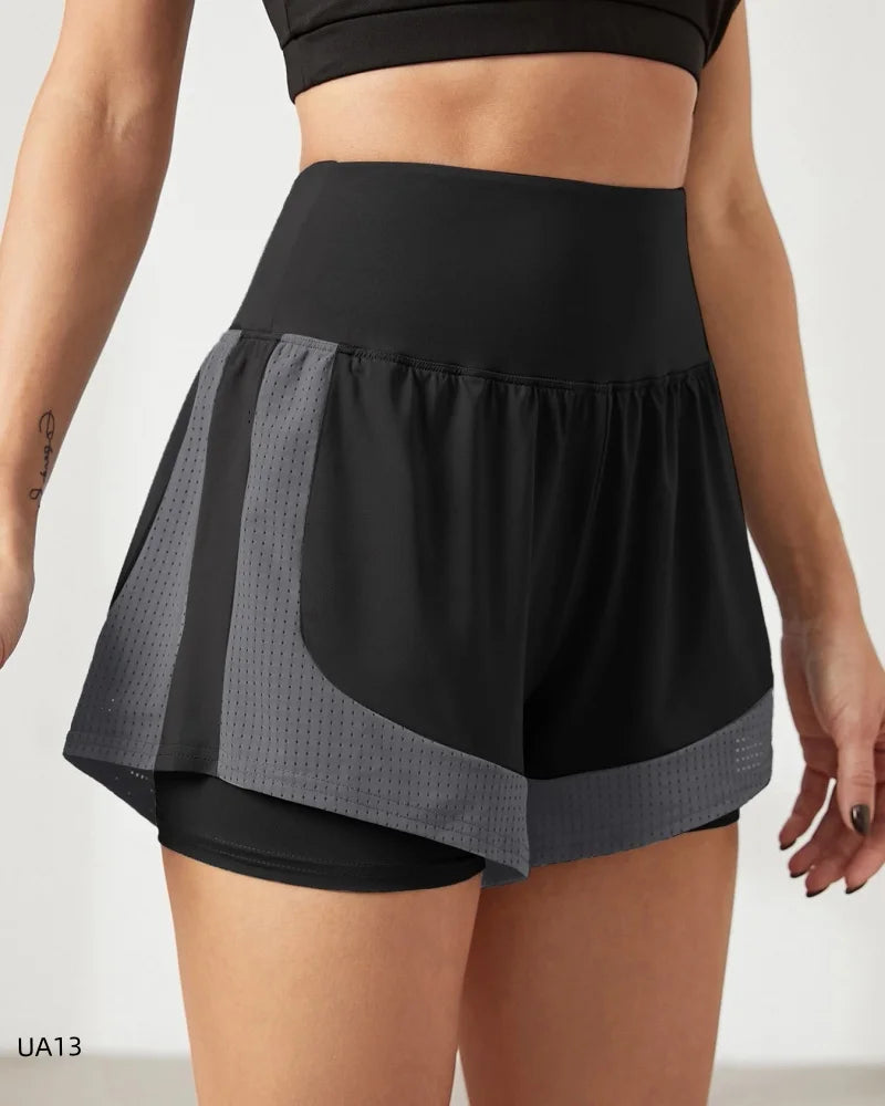 Women's High-Waist Elastic Sports Shorts  2-in-1 Quick-Dry Breathable Yoga Running Training Fitness Shorts